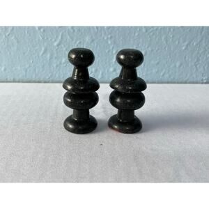 VTG Black Marble Onyx Chess Bishops Hand Carved Replacements Set of 2